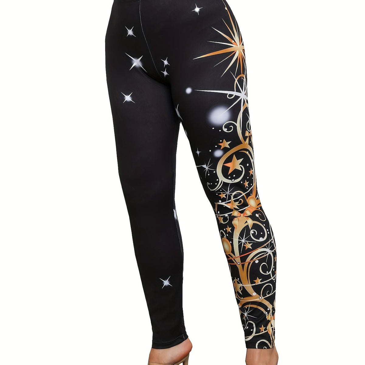  Women's Graphic Print Leggings Elastic Waist Stretch Skinny