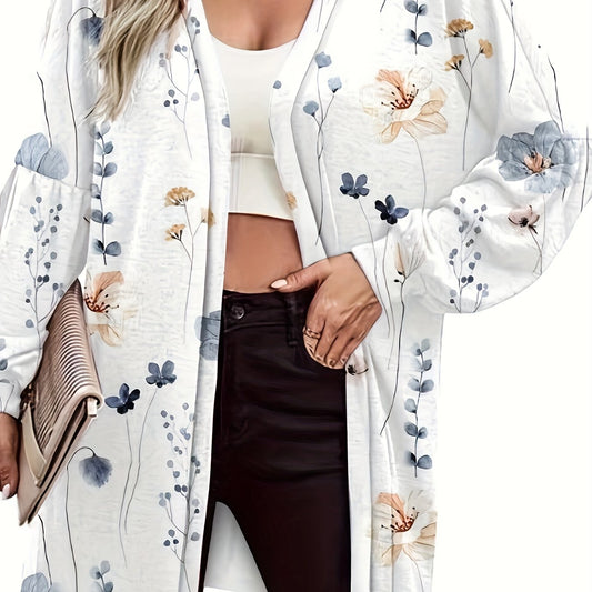  Floral Print Lantern Sleeve Cardigan