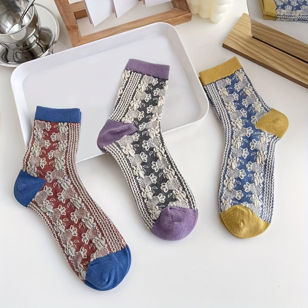 5 Pairs Floral Print Socks Women's Mid Tube Stockings