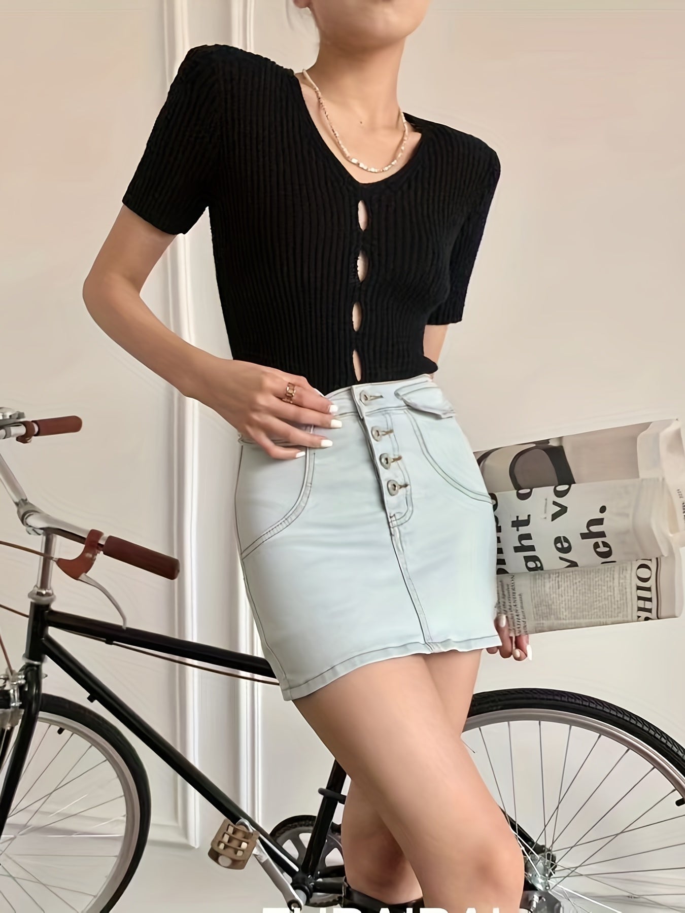 Cut Out Knitted Top Short Sleeve Sweater Women's Clothing