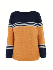  Colorblock Stripe Print Jacquard Sweater