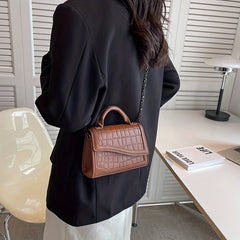 Asymmetrical Crossbody Bag PU Leather Metal Chain Mini Handbag