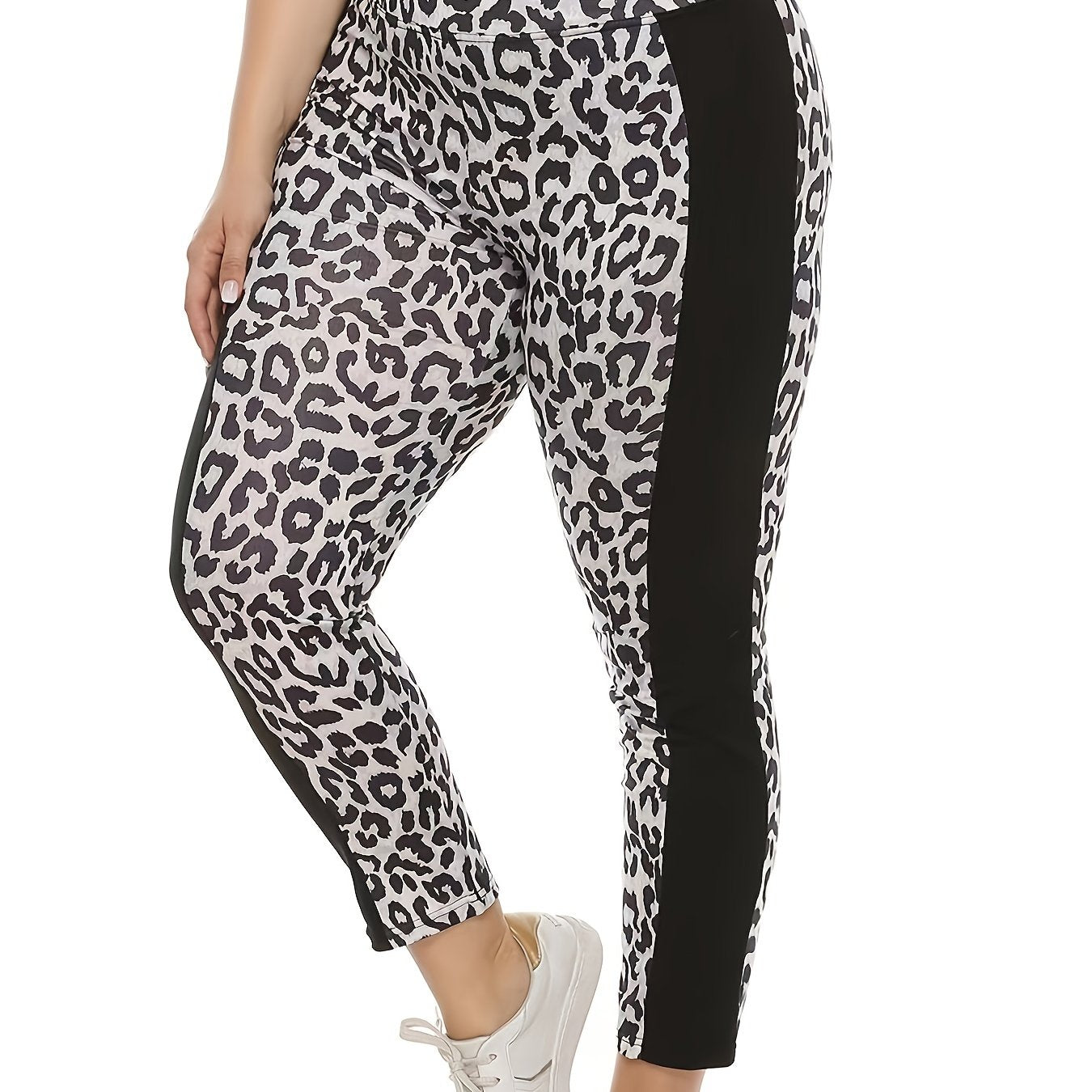  Colorblock Leopard Print High Rise Skinny Pants