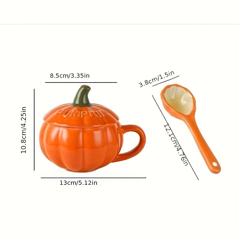 Halloween Pumpkin Ceramic Cup with Lid & Spoon for Home