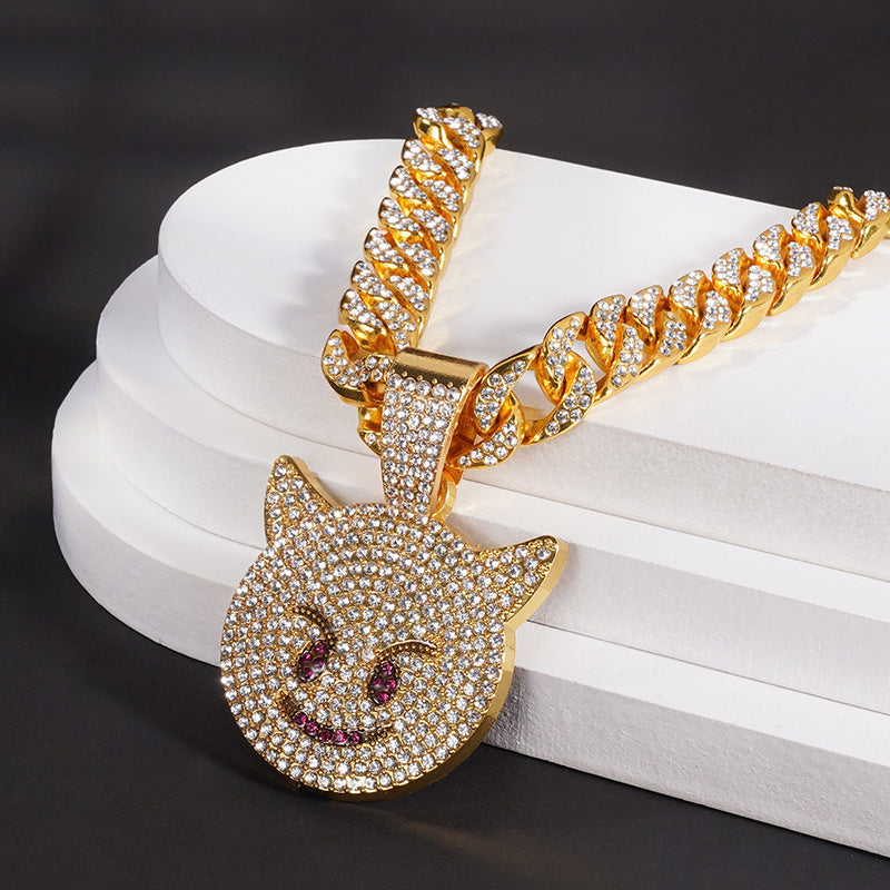 Cat Head Pendant Cuban Chain Necklace