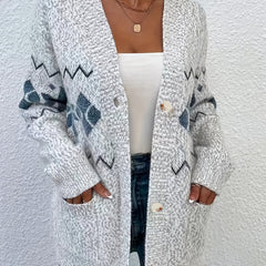  Geometric Print Button Up Cardigan With Pockets