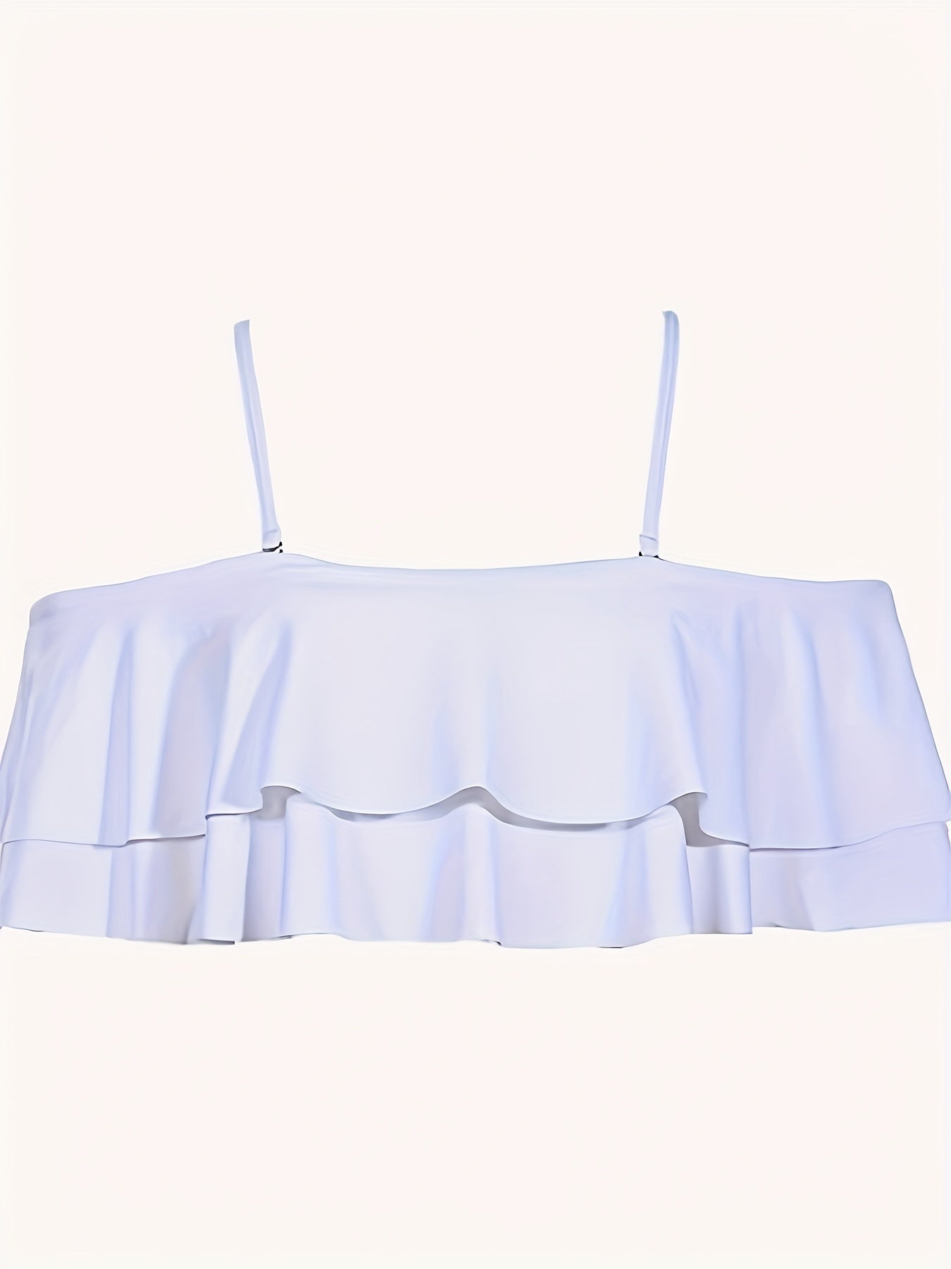  Solid Ruffle Trim Layered Cold Shoulder Bikini Top