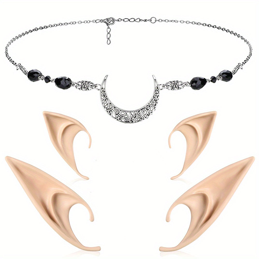 Elf Ears & Moon Head Chain Set for Cosplay Props