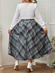  Retro Skirt Women's Plus Plaid Elastic A line Skirt