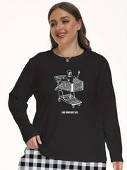 Women's Plus Gothic Skull Print Long Sleeve Lounge Top