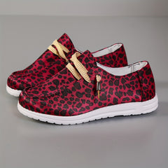 Leopard Print Canvas Shoes Lightweight Low Top Lace Up Walking Shoes