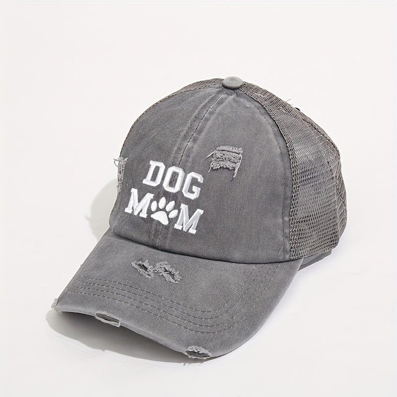 Dog Mom Ponytail Trucker Hat Washed Distressed Baseball Cap Y2K