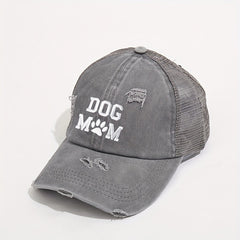 Dog Mom Ponytail Trucker Hat Washed Distressed Baseball Cap Y2K