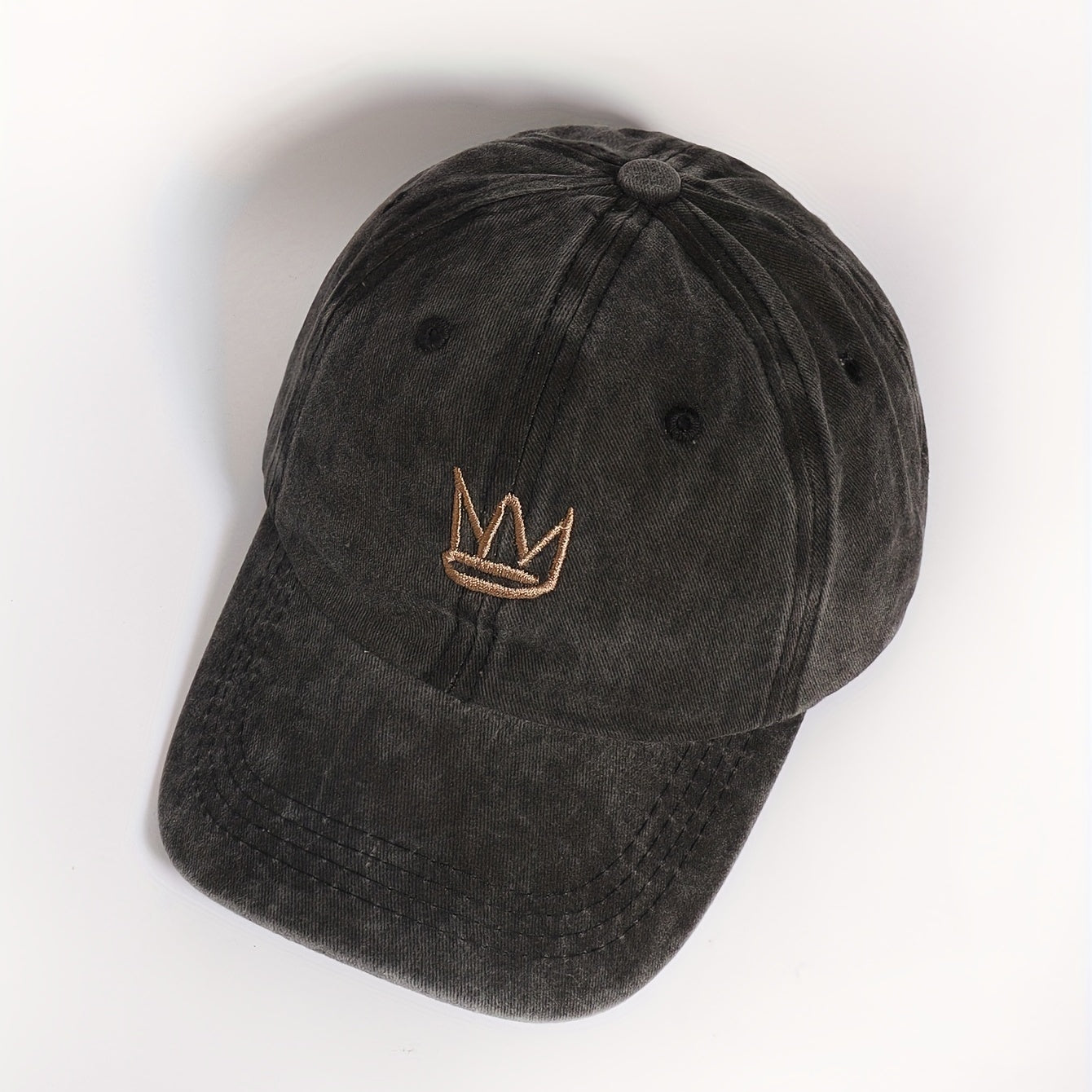 Crown Embroidered Gray Baseball Cap Washed Distressed Sunshade Dad Hat
