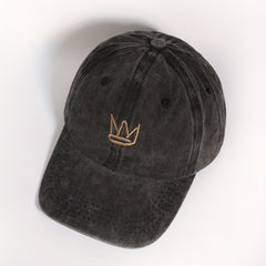 Crown Embroidered Gray Baseball Cap Washed Distressed Sunshade Dad Hat