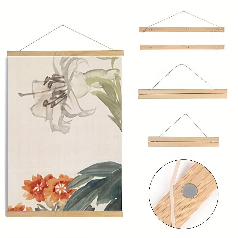 Magnetic Photo Frame Poster Clip Wooden Hanging Rod Lightweight 30 48 Cm