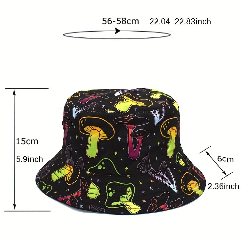 Y2K Mushroom Print Bucket Hat Unisex Casual Sunshade Fisherman Cap