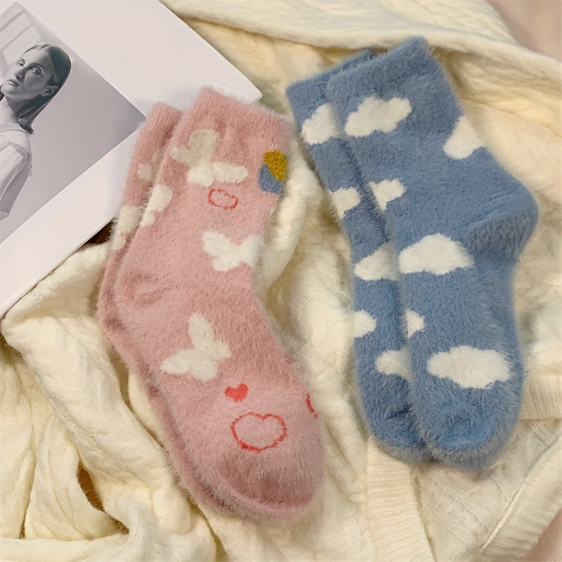 Floral & Cloud Print Socks Women's Stockings