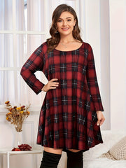  Plaid Print Long Sleeve Dress