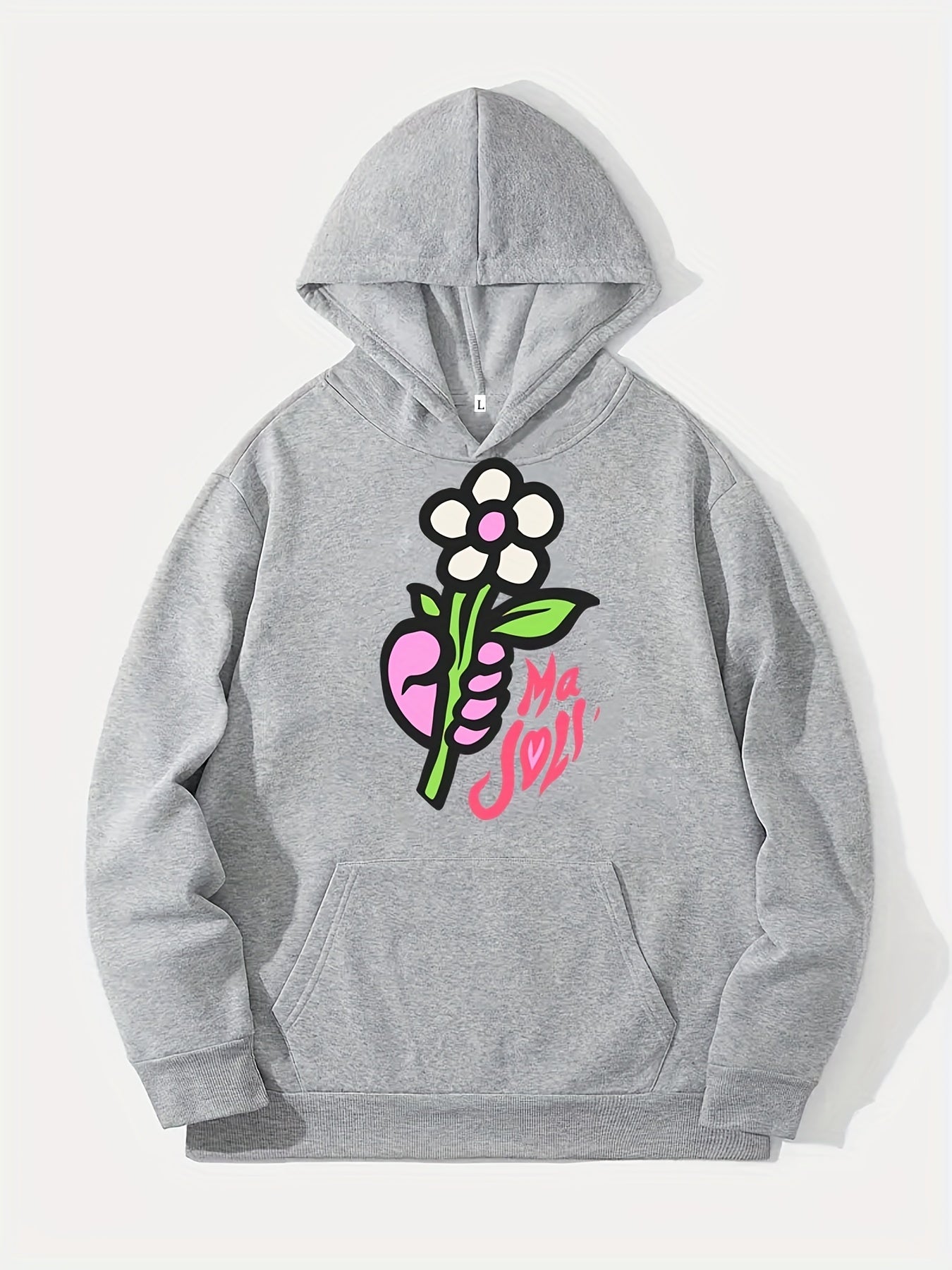 Cartoon Flower Print Hoodie for Men