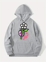 Cartoon Flower Print Hoodie for Men