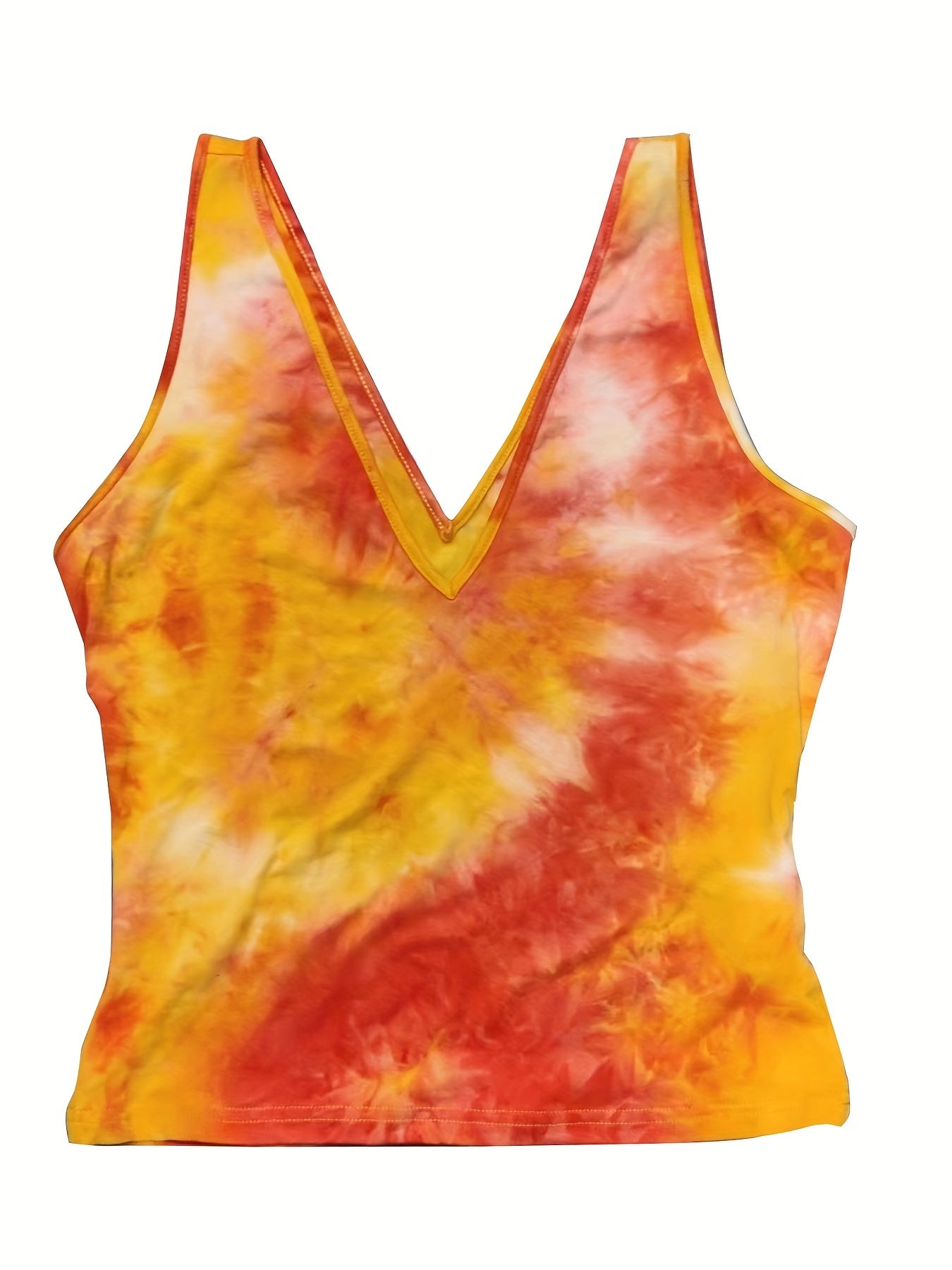Tie Dye Plunging Neck Tank Top Casual Sleeveless Summer Women's Clothing