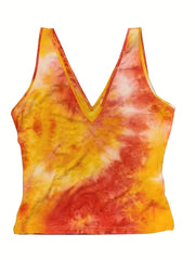 Tie Dye Plunging Neck Tank Top Casual Sleeveless Summer Women's Clothing