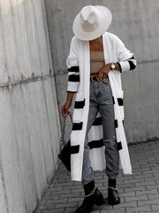 Women's Plus Size Striped Open Front Cardigan