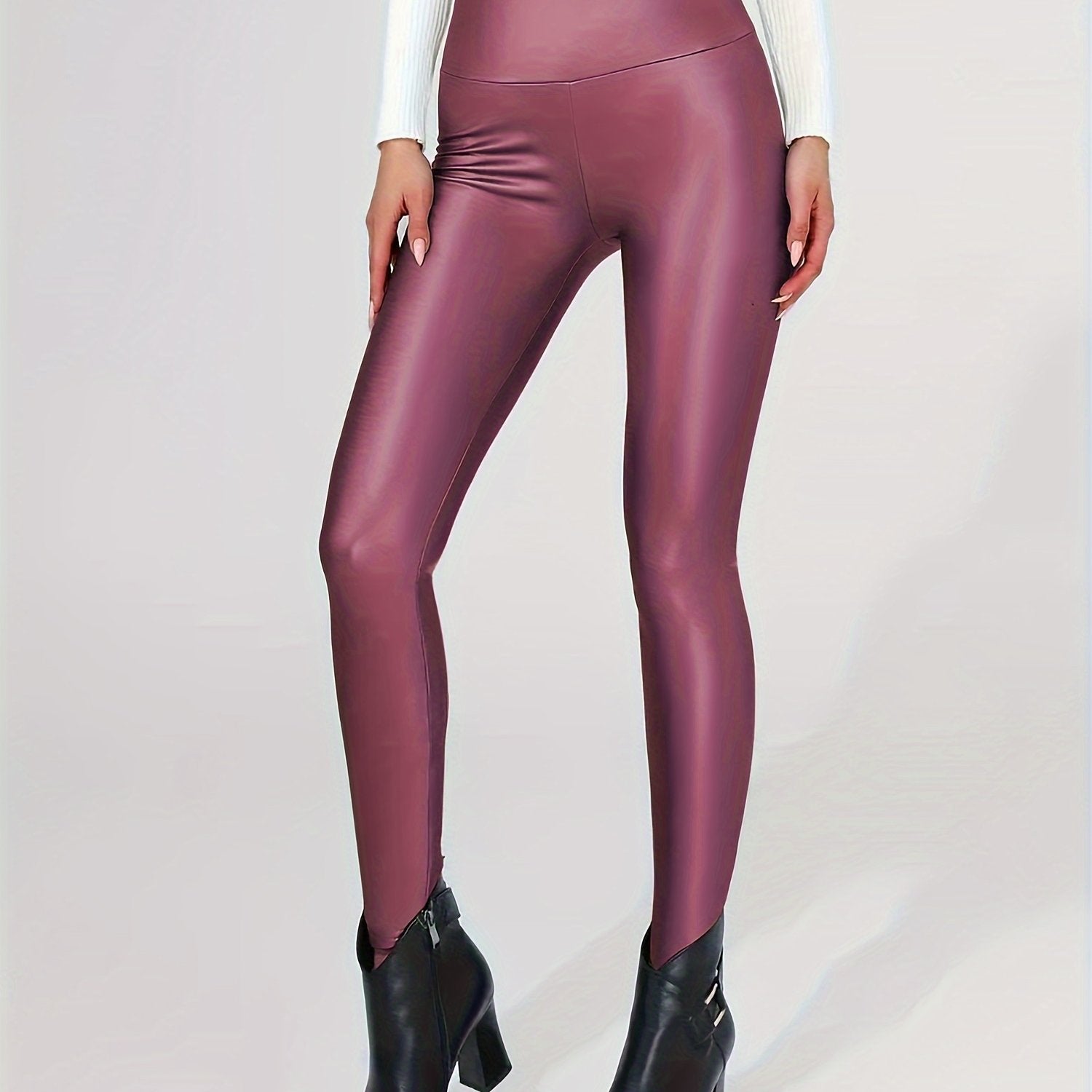 Faux Leather Fleece Lined Leggings Yoga Pants Womens Activewear