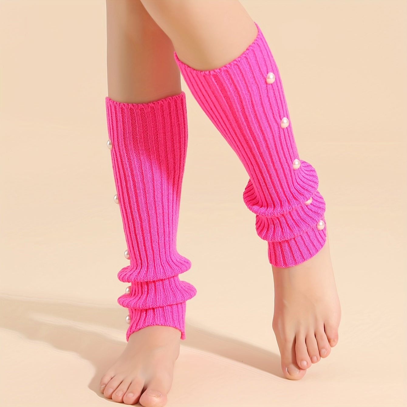 Faux Pearl Leg Warmers Knitted Knee High Socks