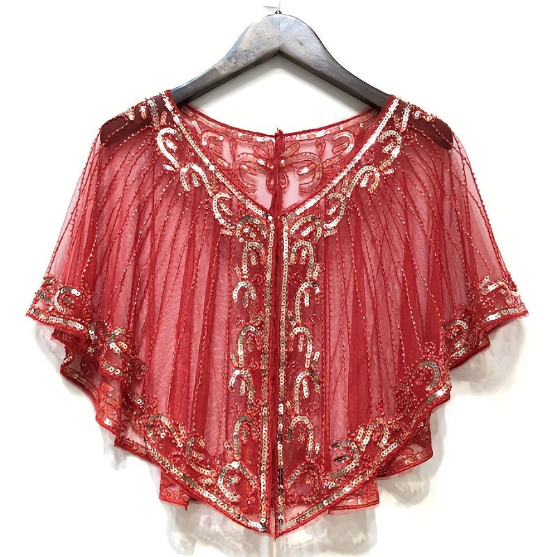 1920s Flapper Shawl Beaded Sequins Cape Wrap