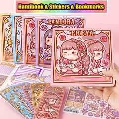 Magical Girl Diary Set Handwritten Notebooks w/ Bookmarks Stickers 160 Pages
