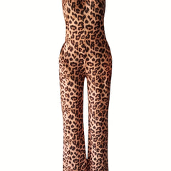 Leopard Print Wide Leg Cami Jumpsuit Sleeveless Casual Spring Summer