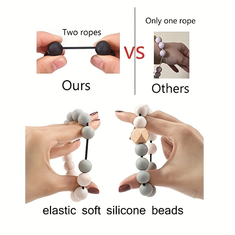 Silicone Beaded Keychain Bracelet for Women Car Keyring Pendant Wristlet Bangle