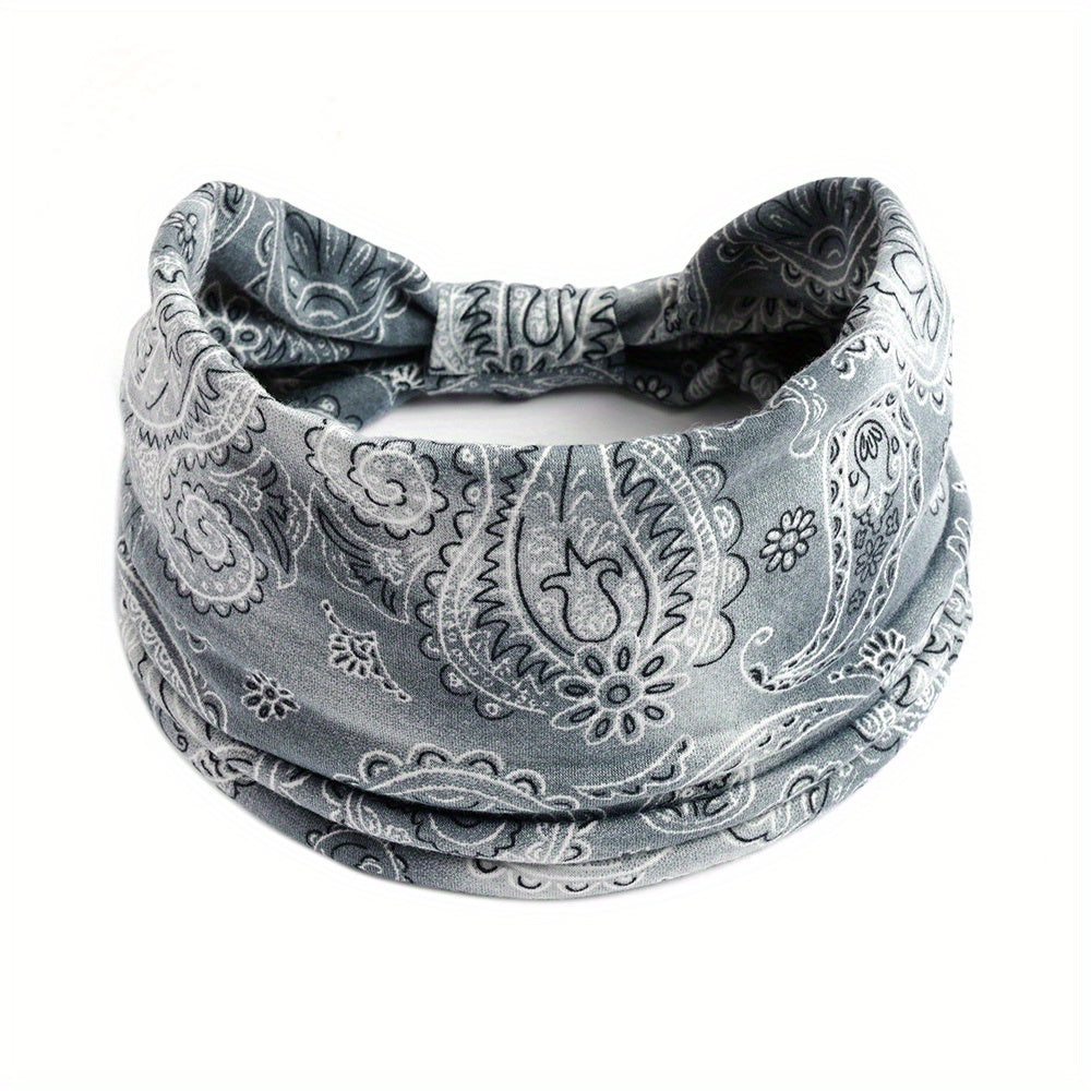 Boho Paisley Print Stretchy Headband Elastic Sports Sweatband