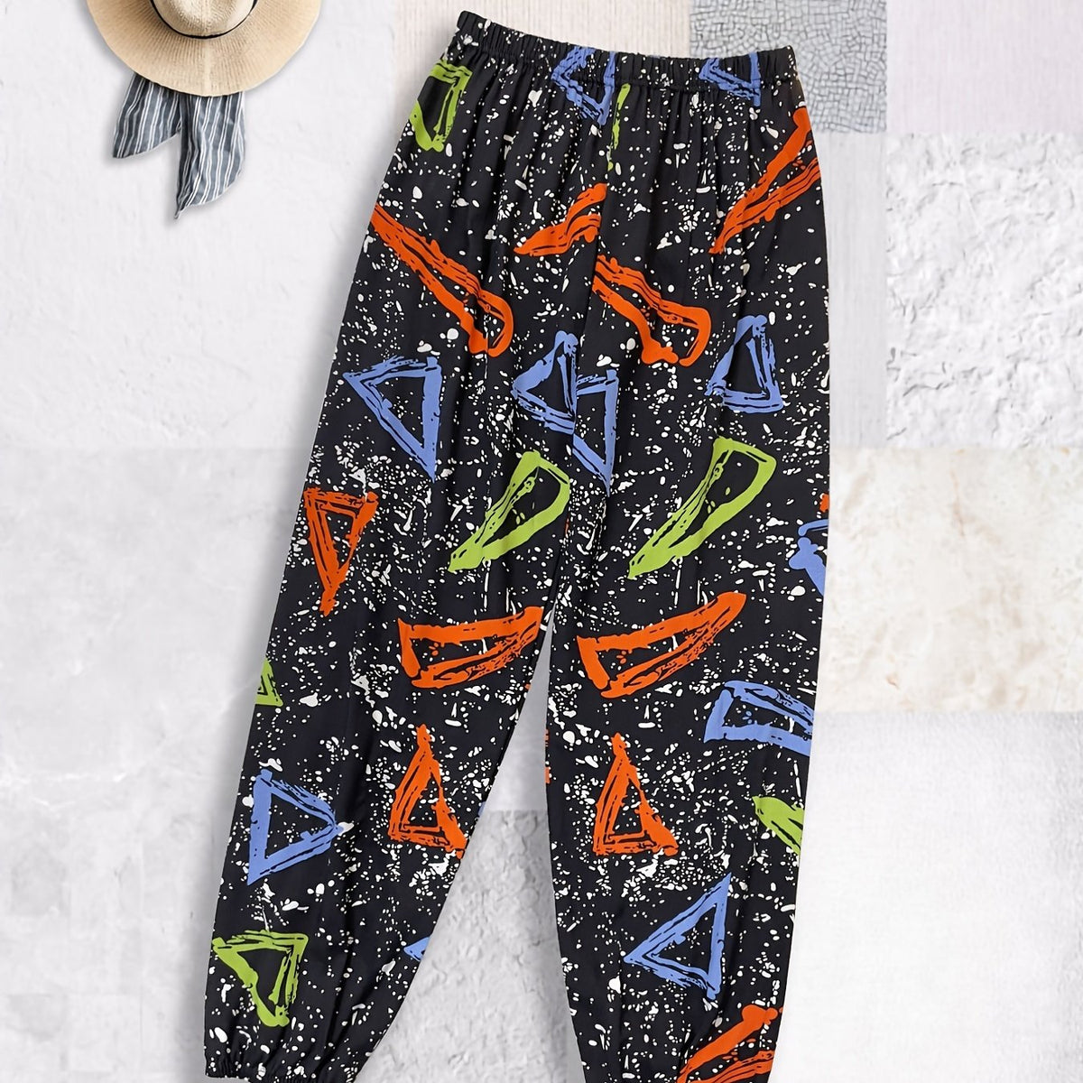 Boys Geometry Graffiti Print Sweatpants Elastic Waist Thin Casual Pants