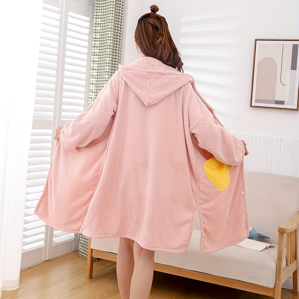 Women's Hooded Bathrobe with Towel for Shower and Spa