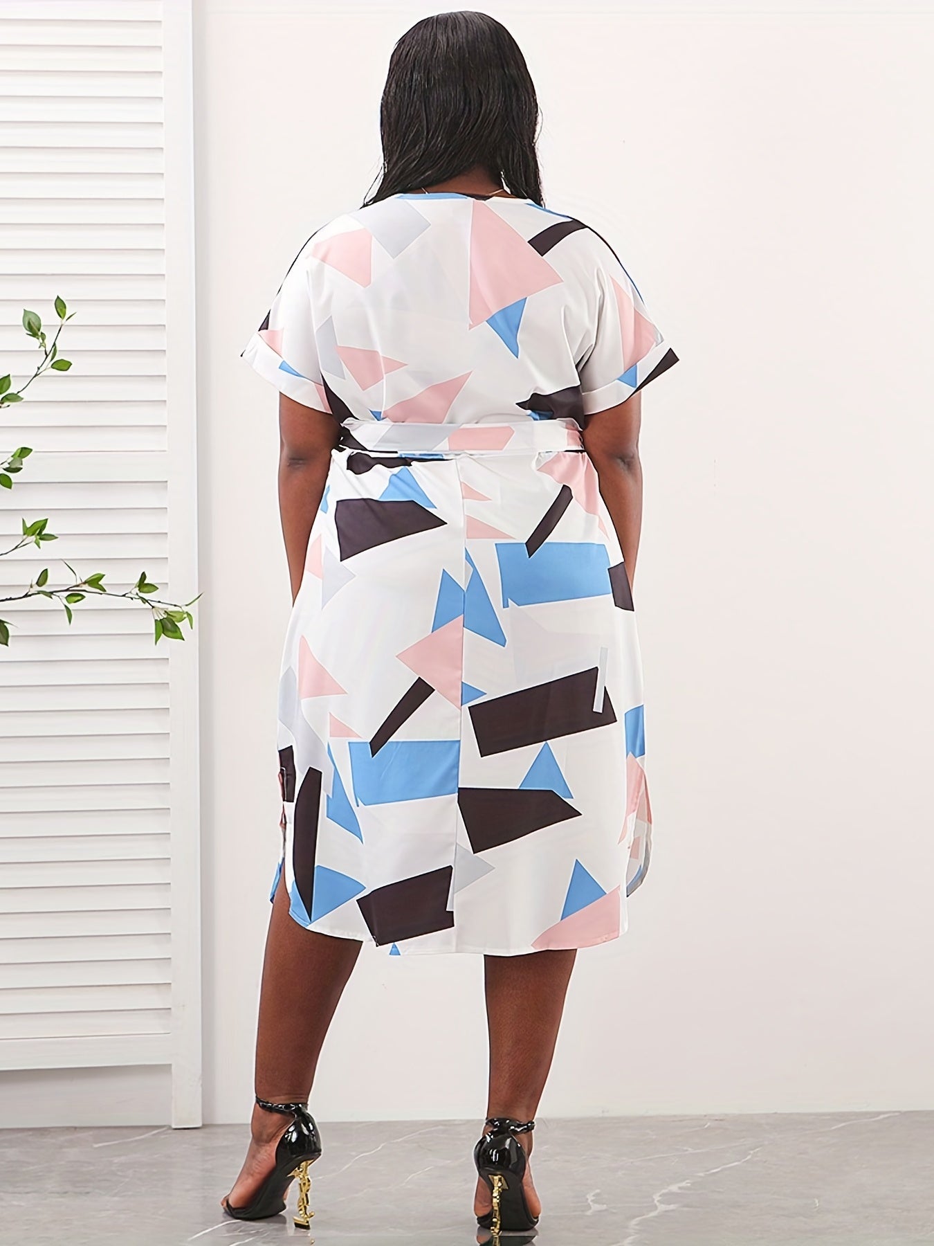  Women's Geometric Print Short Sleeve Dress