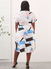  Women's Geometric Print Short Sleeve Dress