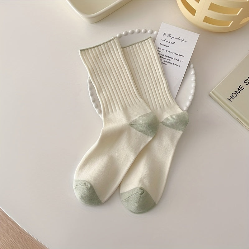 6 Pairs Contrast Trim Socks Mid Tube Women's Stockings
