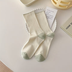6 Pairs Contrast Trim Socks Mid Tube Women's Stockings