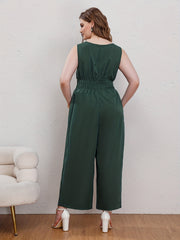  Jumpsuit Tie Front Nipped Waist Square Neck Wide Leg Tank Jumpsuit