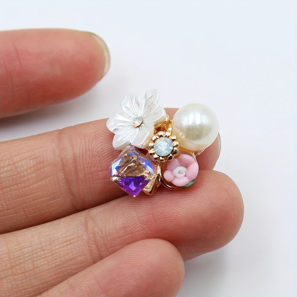 10Pcs 21mm Rhinestone Flower Buttons for DIY Wedding Gift Bouquet Decoration