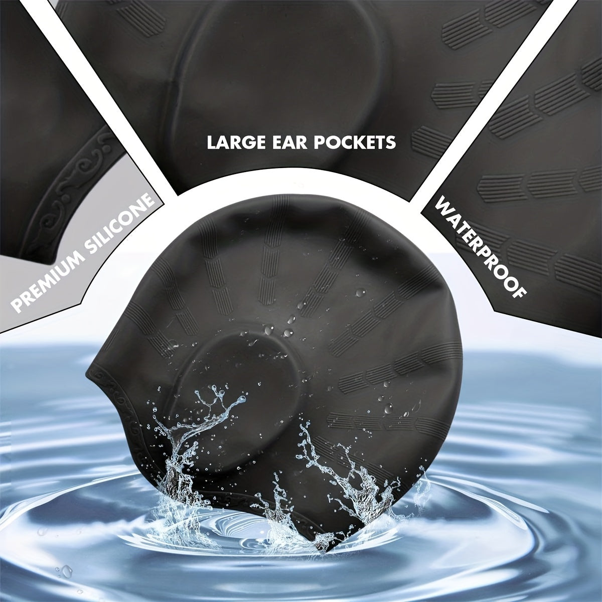 Silicone Swimming Cap with Ear Pockets for Long Hair