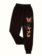  Butterfly Print Elastic Waist Joggers