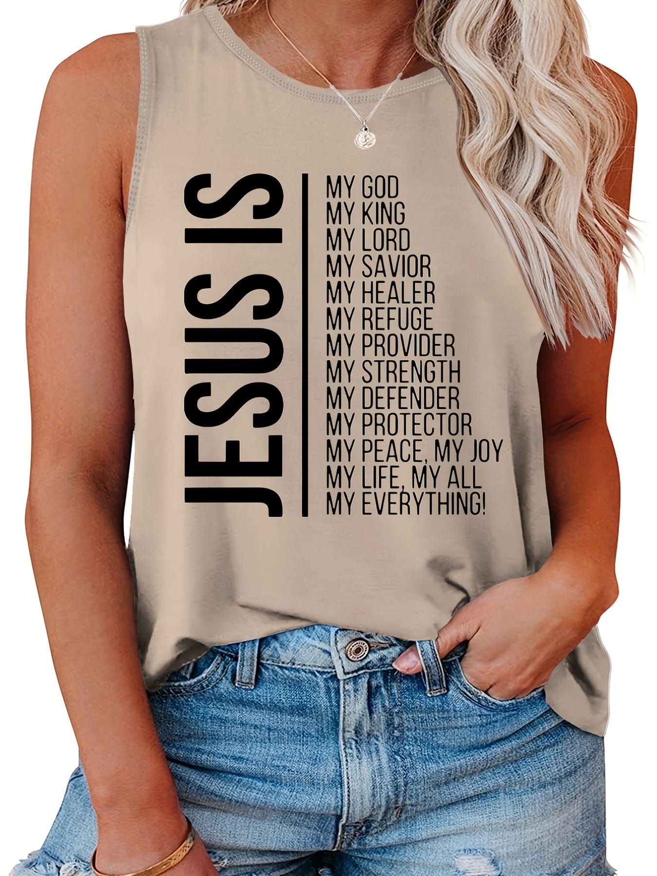  Women's Round Neck Letter Print Tank Top