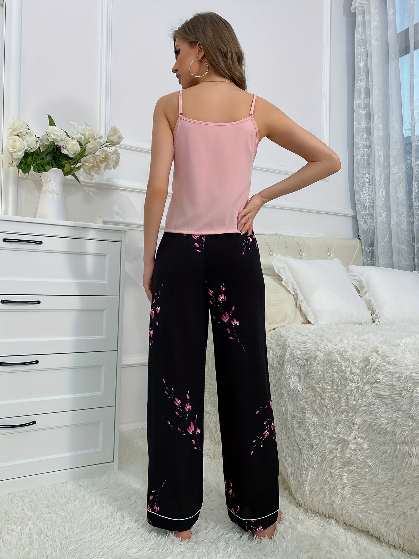 Floral Print Lounge Set Cami Top & Pants Women's Loungewear