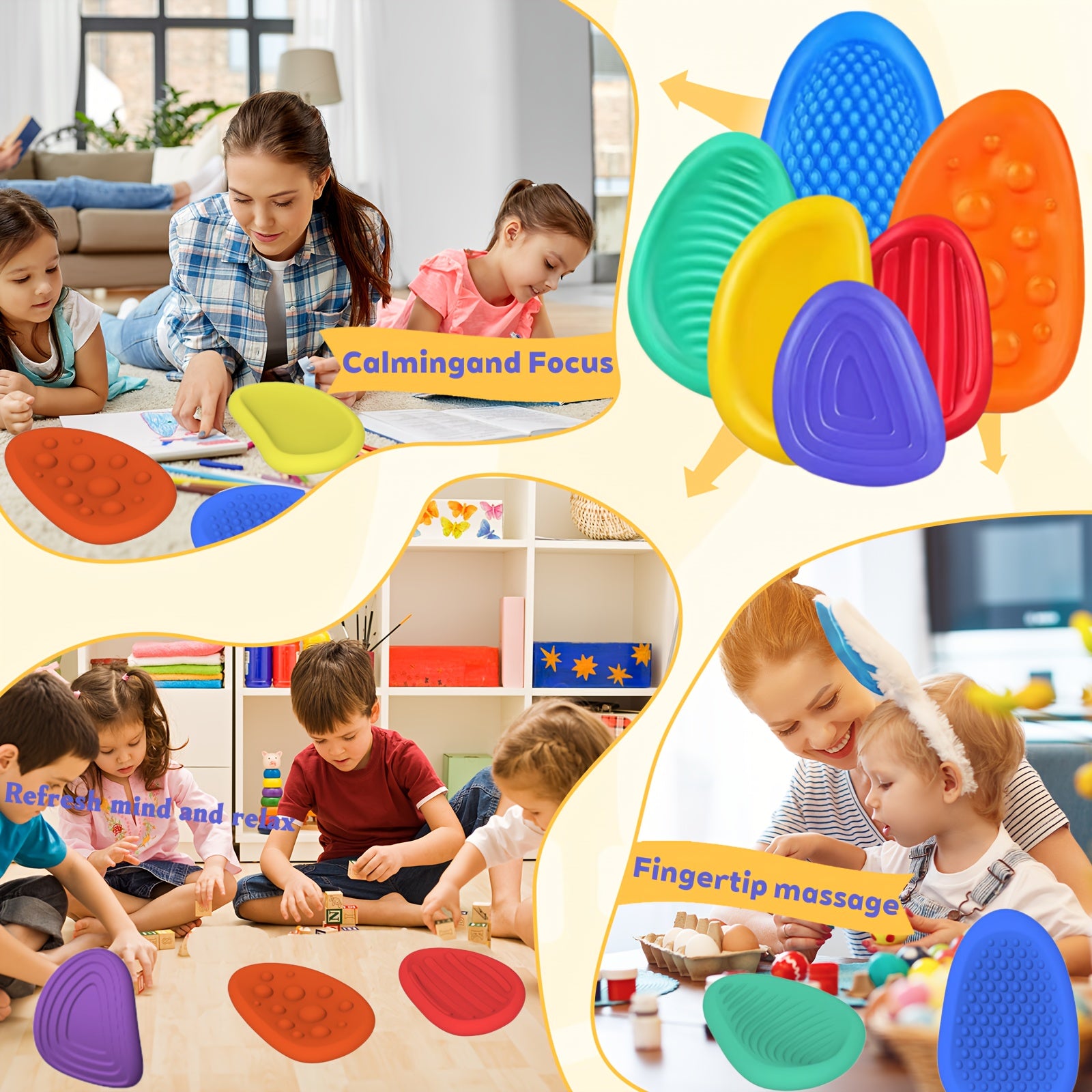 6pcs Children's Sensory Stone Box Set for Emotional Soothing