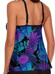  Tropical Print Tankini Set Cami Top & Shorts Swimsuit