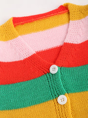 Rainbow Button V neck Knit Cardigan Baby Girls Sweater Coat